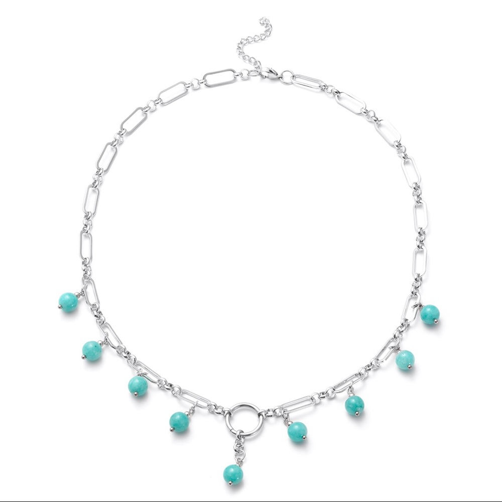 Amazonite Paper Clip Necklace in Stainless Steel